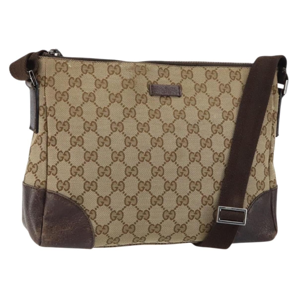 Gucci GUCCI GG Canvas Shoulder Bag Beige Silver 114273 Authentic 157746