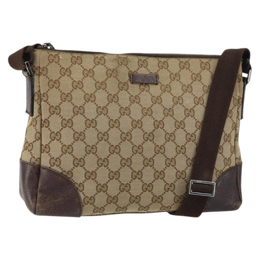 Gucci GUCCI GG Canvas Shoulder Bag Beige Silver 114273 Authentic 157746