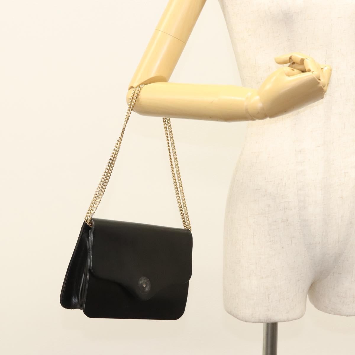 Dior Christian Dior Chain Shoulder Bag Leather Black Gold Authentic BA2045