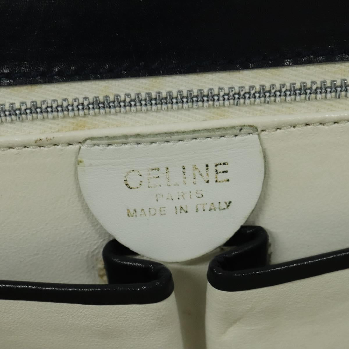 Celine CELINE Shoulder Bag Leather White Navy gold Authentic 127598