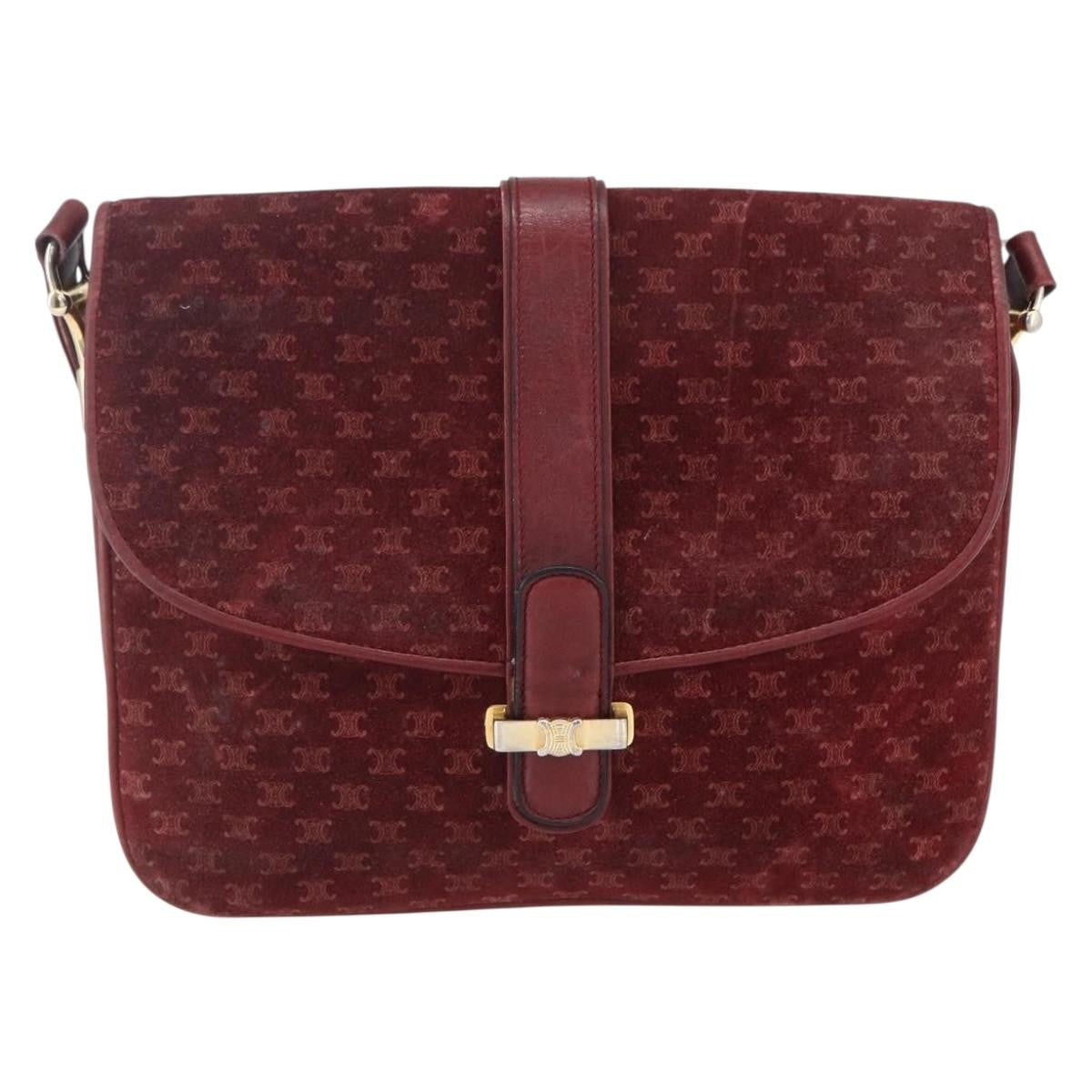 Celine CELINE Macadam Canvas Shoulder Bag Suede Bordeaux Gold Authentic BA7684