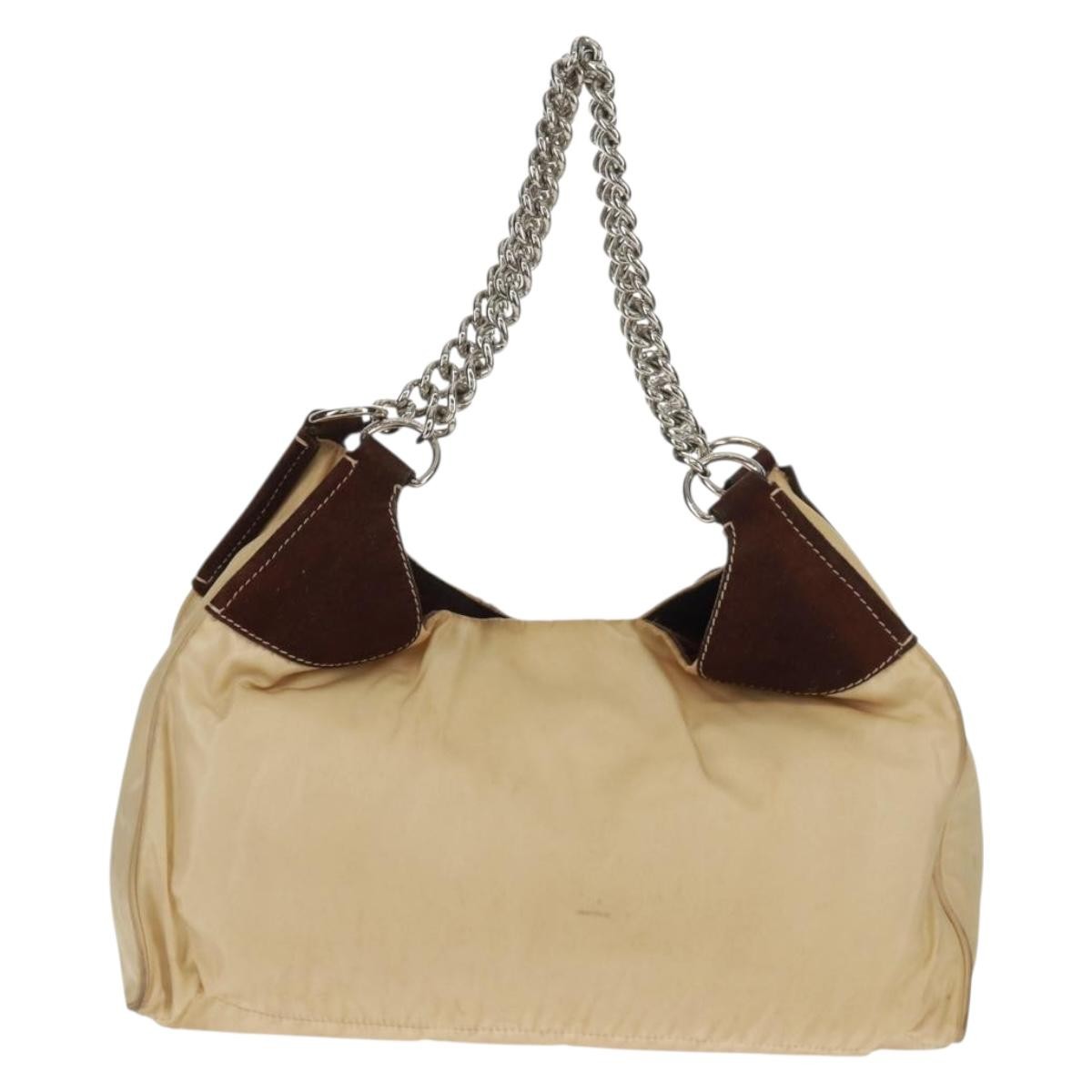 Prada PRADA Chain Shoulder Bag Nylon Beige Silver Authentic 160872