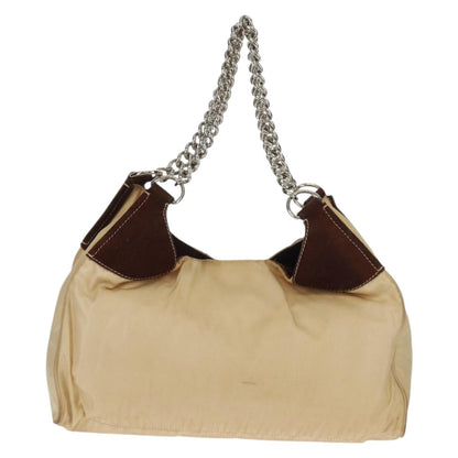 Prada PRADA Chain Shoulder Bag Nylon Beige Silver Authentic 160872