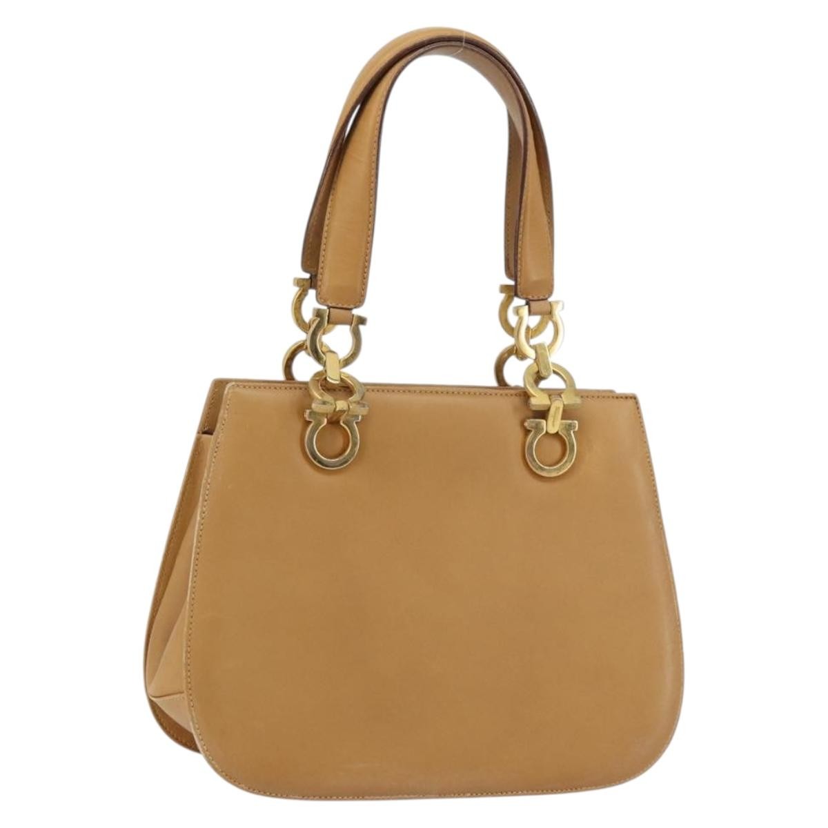 Salvatore Ferragamo Salvatore Ferragamo Gancini Hand Bag Leather Beige Gold Authentic 154675