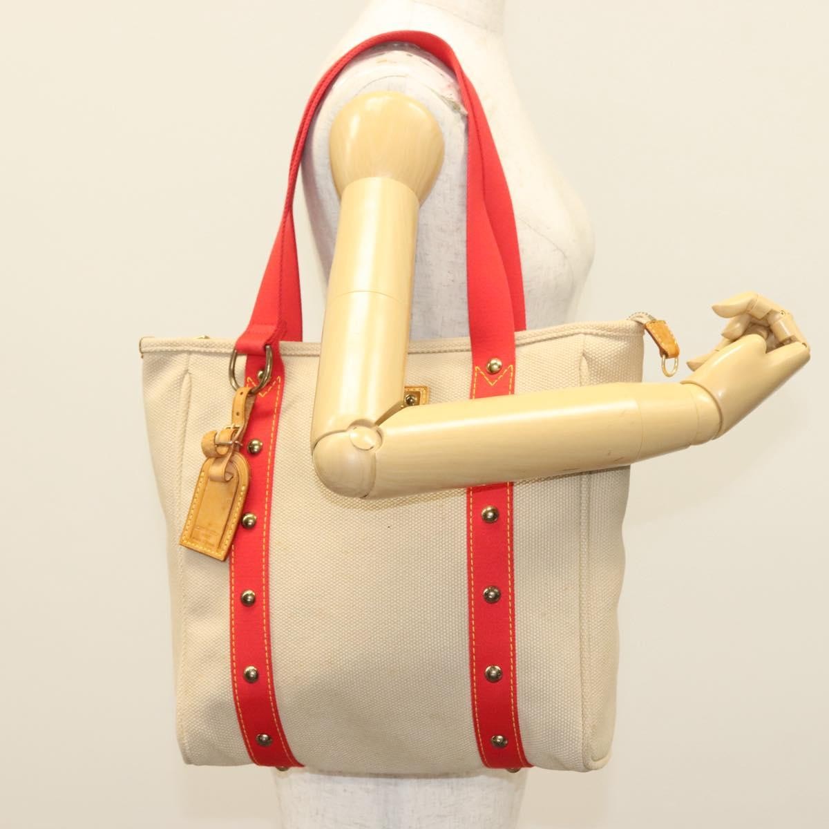 Louis Vuitton LOUIS VUITTON Antigua Cabas MM Tote Bag Beige Red M40035 LV Authentic 137278