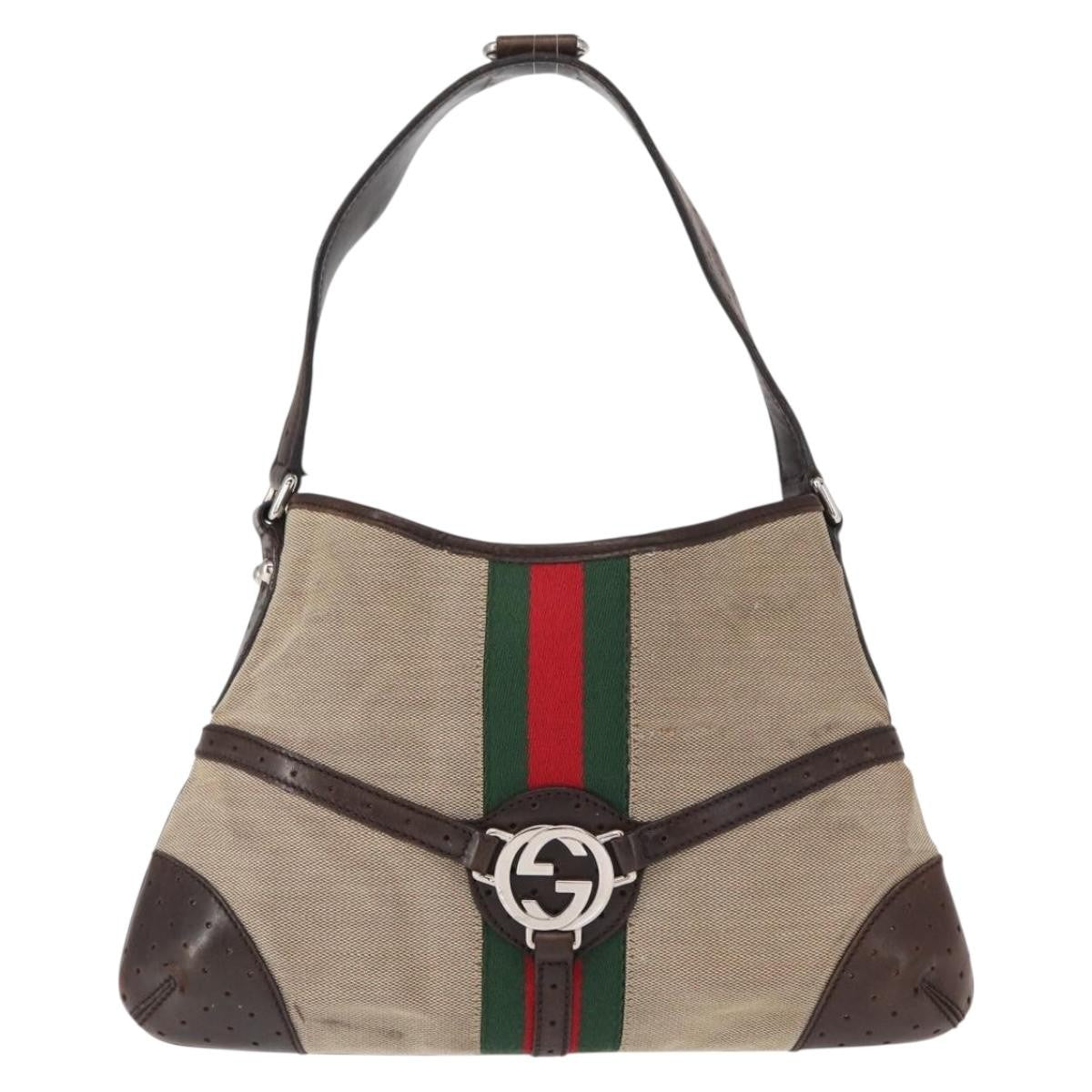Gucci GUCCI Web Sherry Line Shoulder Bag Beige Silver Red 114877 Authentic yk19547