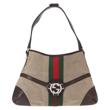 Gucci GUCCI Web Sherry Line Shoulder Bag Beige Silver Red 114877 Authentic yk19547