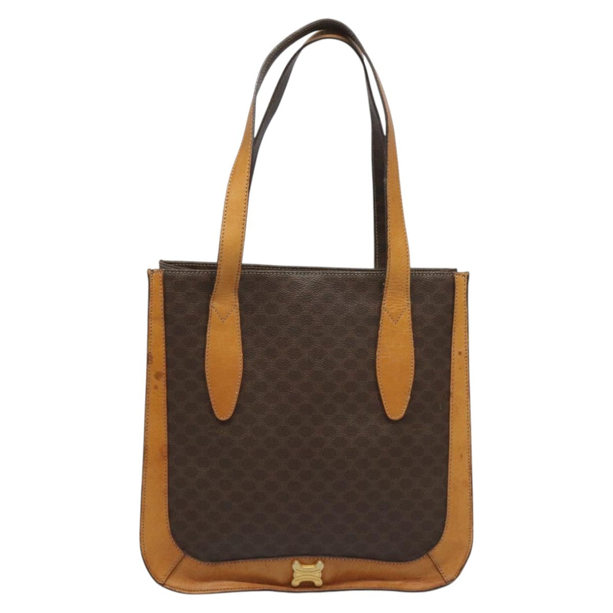Celine CELINE Macadam Canvas Shoulder Bag PVC Leather Brown Gold Authentic 112747