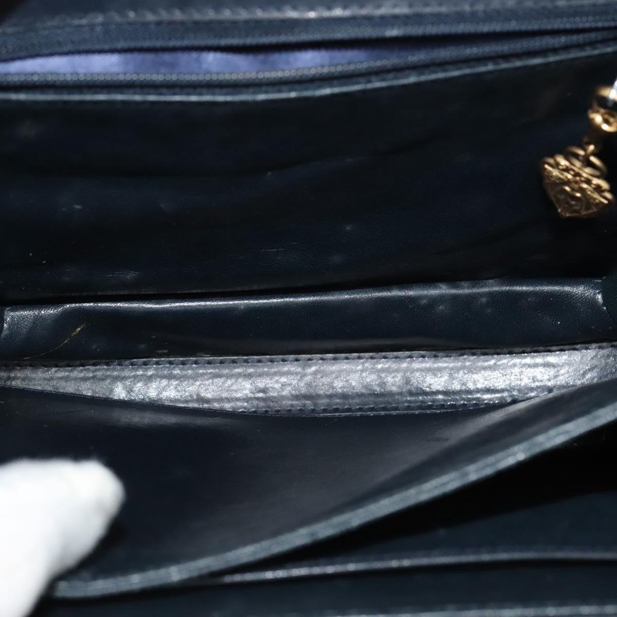 Gucci GUCCI Shoulder Bag Leather Navy Gold Authentic ep8402