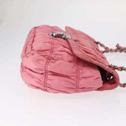 Prada PRADA Gathered Chain Shoulder Bag Nylon Pink Silver Authentic 161419
