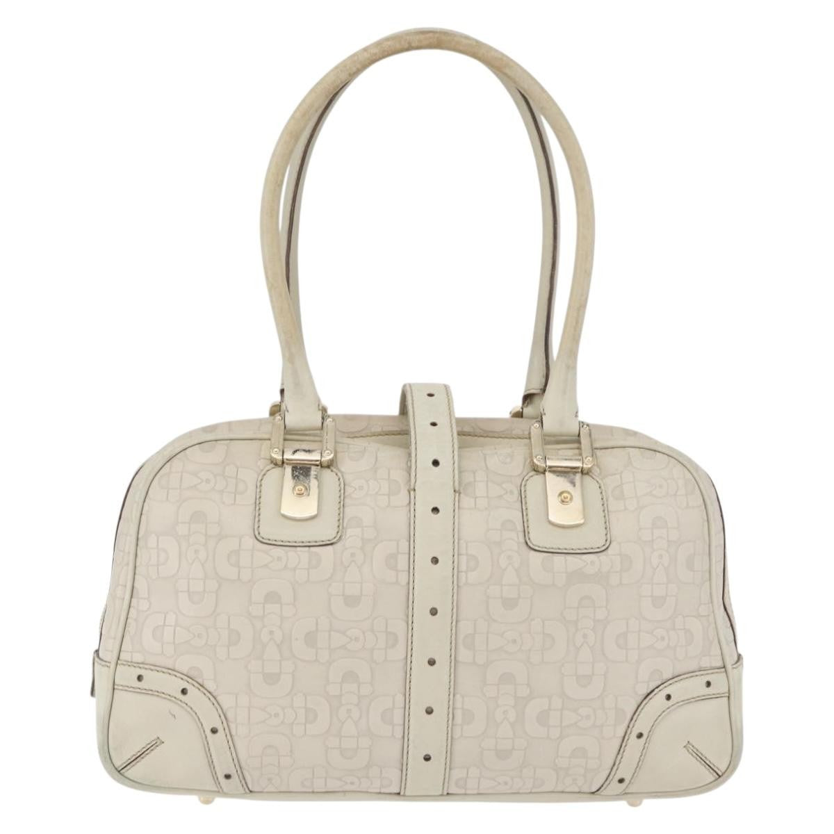 Gucci GUCCI Horsebit Hand Bag Leather White Gold 145770 Authentic bs34368