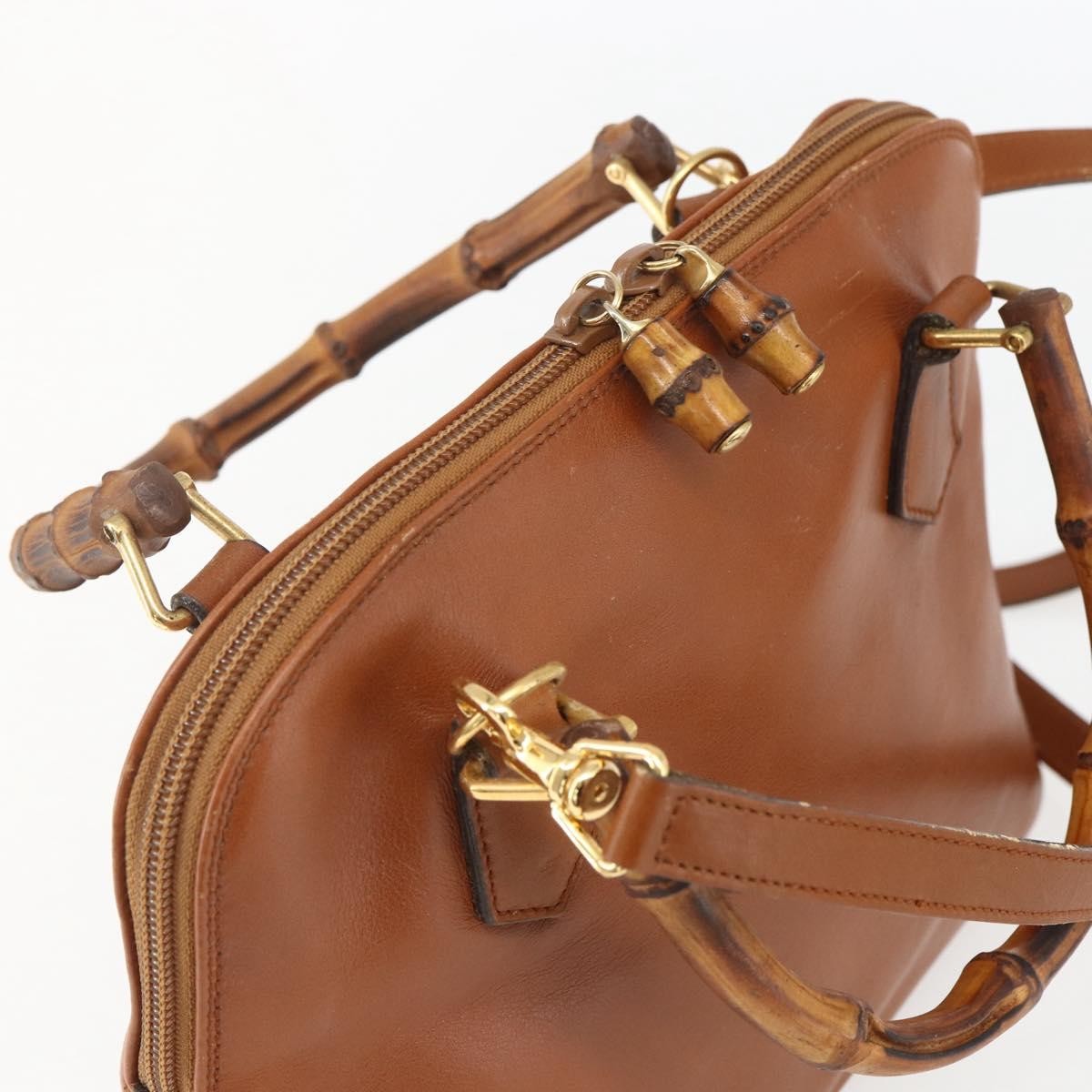 Gucci GUCCI Bamboo Hand Bag Leather 2way Brown Gold 000 1274 0290 Authentic 155221
