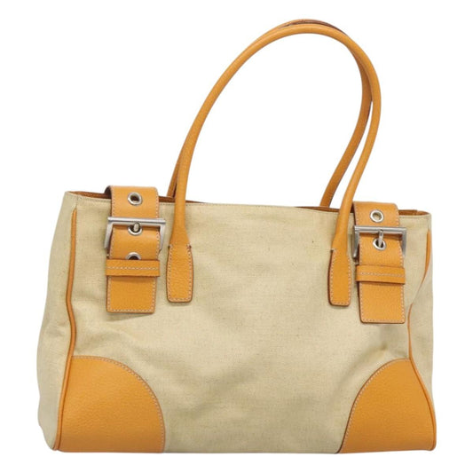Prada PRADA Hand Bag Canvas Beige Silver Authentic 127392