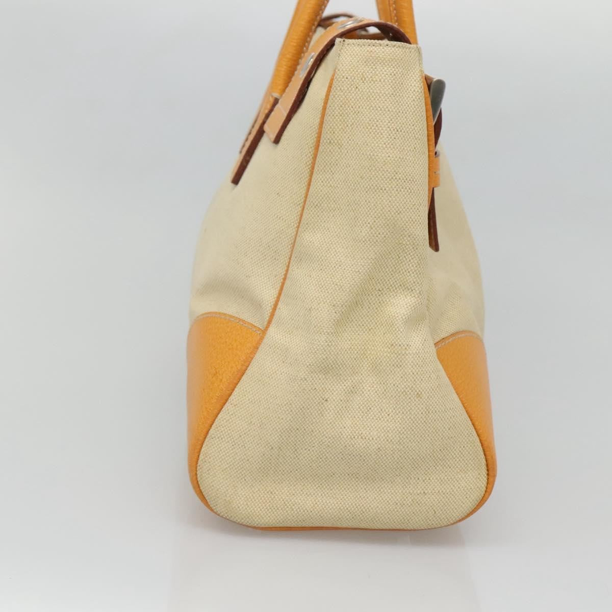 Prada PRADA Hand Bag Canvas Beige Silver Authentic 127392