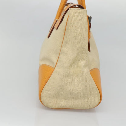 Prada PRADA Hand Bag Canvas Beige Silver Authentic 127392