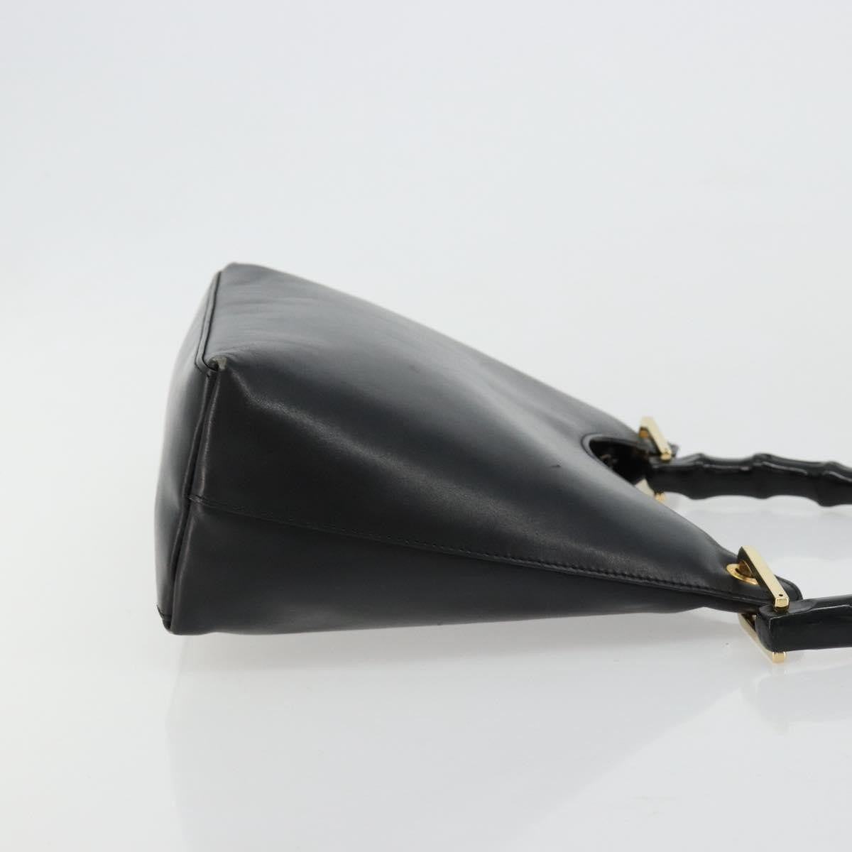 Gucci GUCCI Bamboo Shoulder Bag Leather Black Gold 001 3008 Authentic 182382