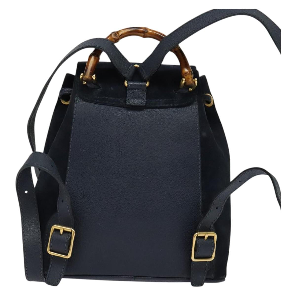 Gucci GUCCI Bamboo Backpack Suede Navy Gold 003 2034 0030 Authentic ep10733 Bag