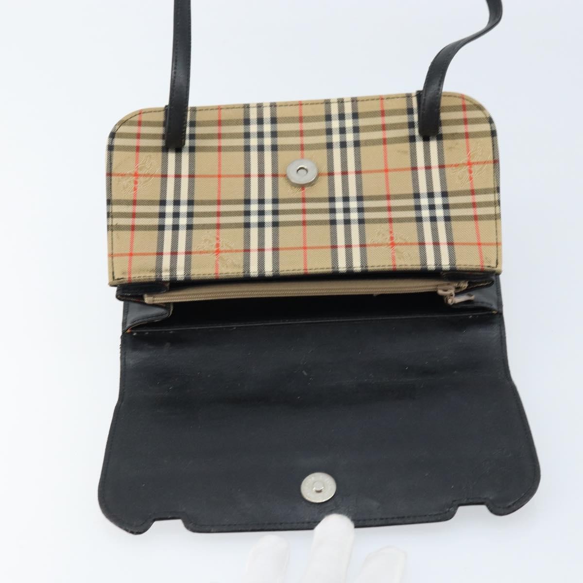 Burberrys Burberrys Nova Check Hand Bag Leather Black Silver Authentic ep13393
