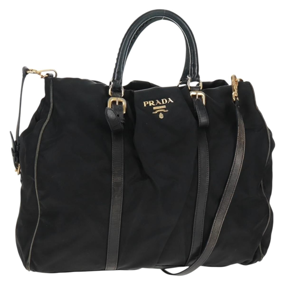 Prada PRADA Hand Bag Nylon 2way Black Gold Authentic 160520