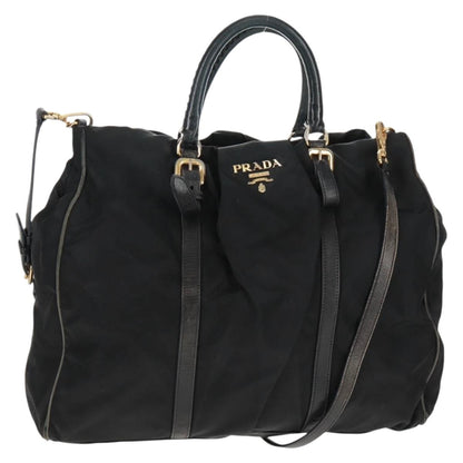 Prada PRADA Hand Bag Nylon 2way Black Gold Authentic 160520