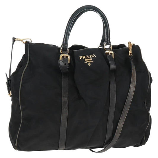 Prada PRADA Hand Bag Nylon 2way Black Gold Authentic 160520