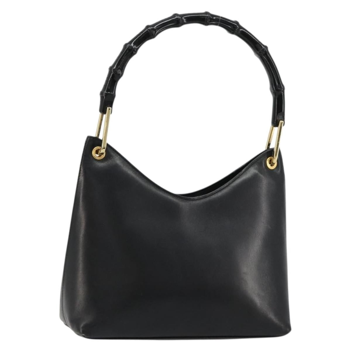 Gucci GUCCI Bamboo Shoulder Bag Leather Black Gold 001 3008 Authentic 182382