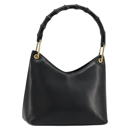 Gucci GUCCI Bamboo Shoulder Bag Leather Black Gold 001 3008 Authentic 182382