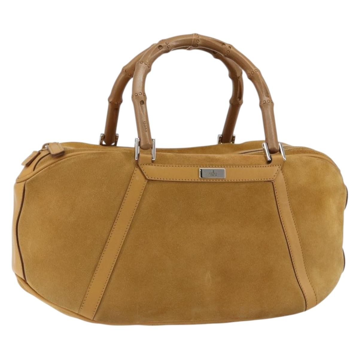 Gucci GUCCI Bamboo Hand Bag Suede Brown Silver Authentic ep11709