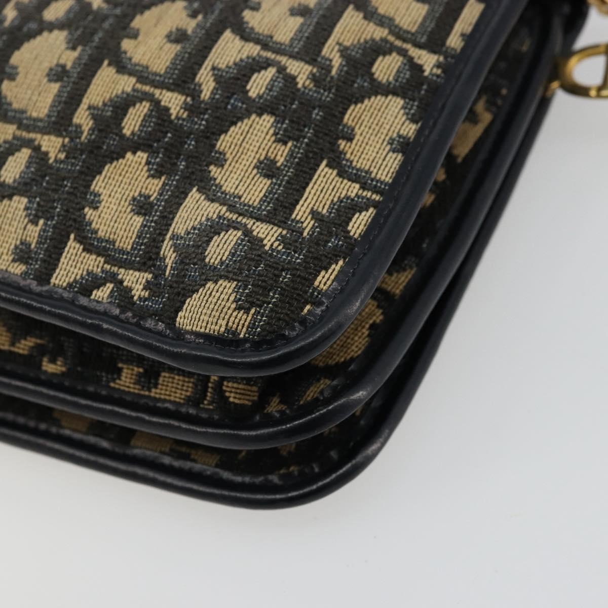 Dior Christian Dior Trotter Canvas Chain Shoulder Bag Navy Gold Authentic fm5340
