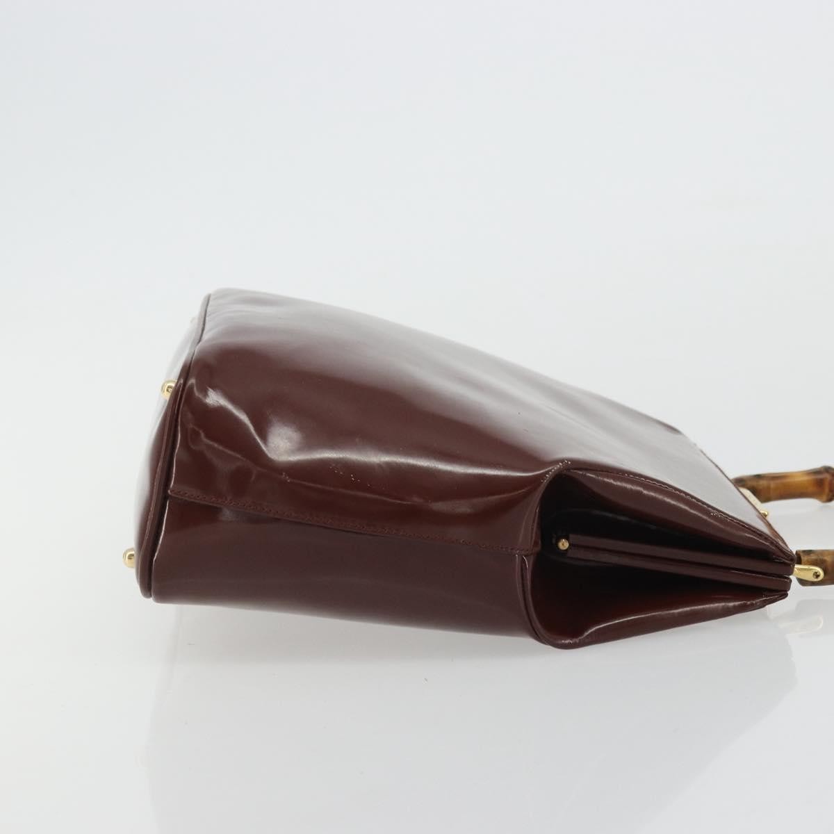 Gucci GUCCI Bamboo Hand Bag Patent leather Brown Gold 000 781 0295 Authentic 175307