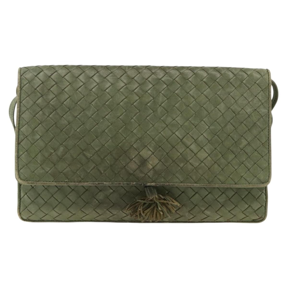 BOTTEGAVENETA BOTTEGAVENETA BOTTEGA VENETA INTRECCIATO Shoulder Bag Leather Khaki Gold Authentic BSZ346