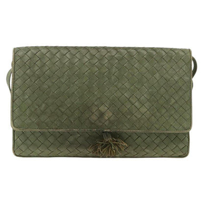 BOTTEGAVENETA BOTTEGAVENETA BOTTEGA VENETA INTRECCIATO Shoulder Bag Leather Khaki Gold Authentic BSZ346