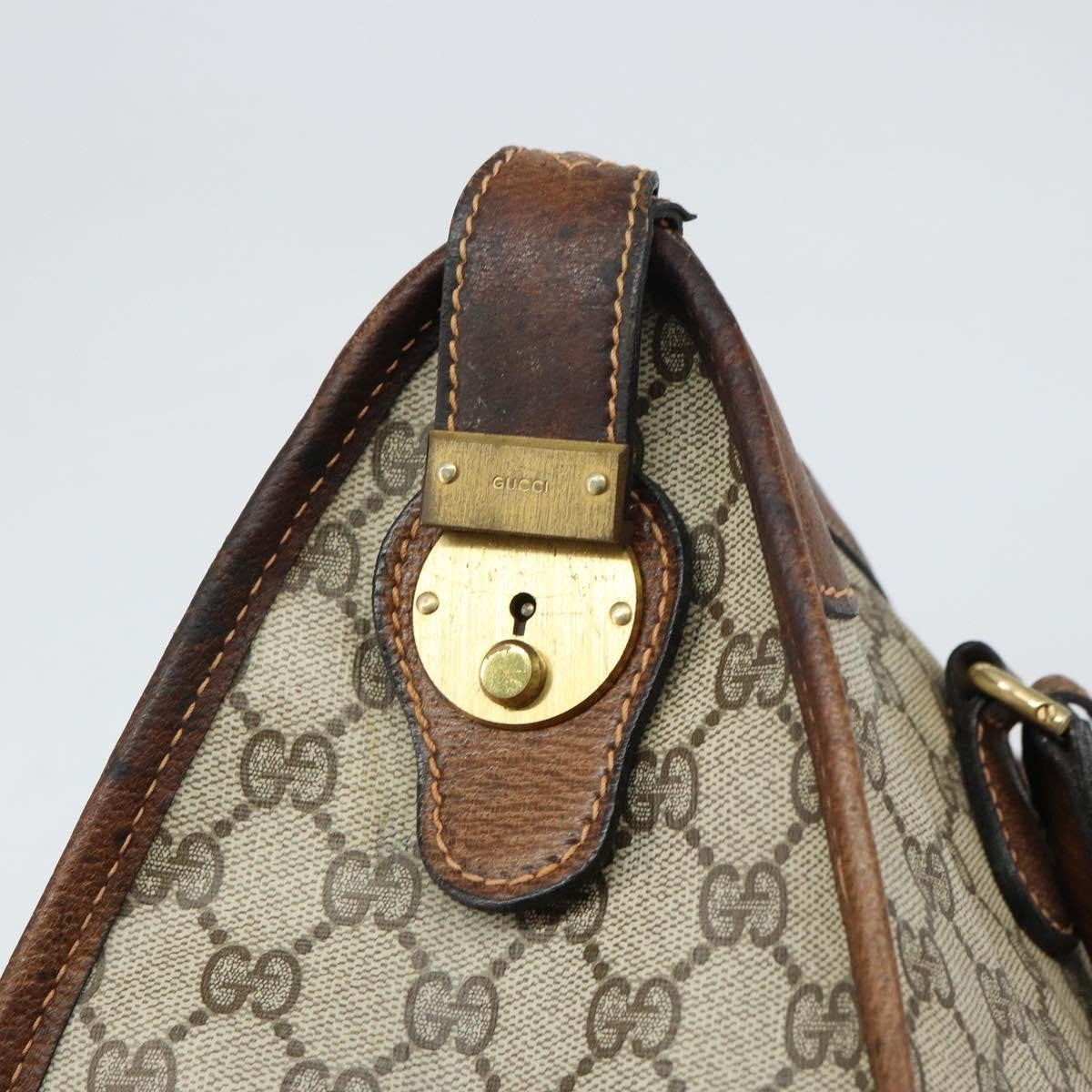 Gucci GUCCI GG Supreme Boston Bag PVC Old Gucci Beige Gold Authentic 158499