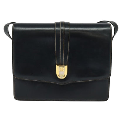 Gucci GUCCI Shoulder Bag Leather Navy Gold Authentic BD2006