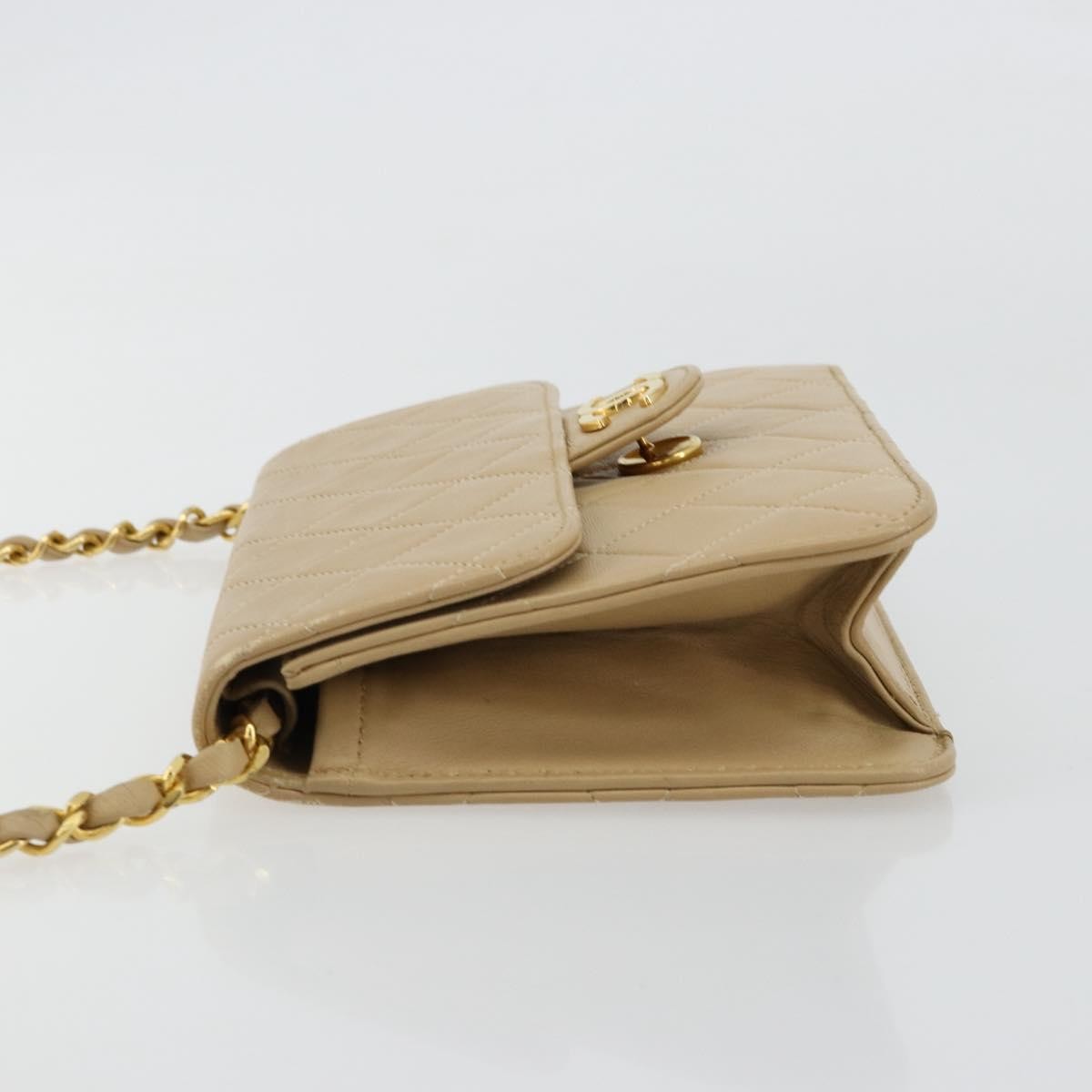 Chanel CHANEL Chain Shoulder Bag Lamb Skin Beige Gold CC Authentic mr2475V