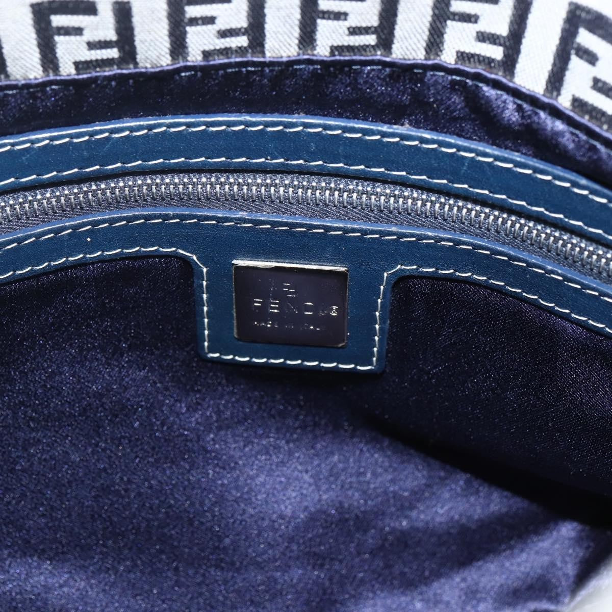 Fendi FENDI Zucchino Canvas Shoulder Bag Navy Silver Authentic 159737