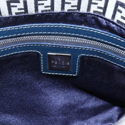 Fendi FENDI Zucchino Canvas Shoulder Bag Navy Silver Authentic 159737