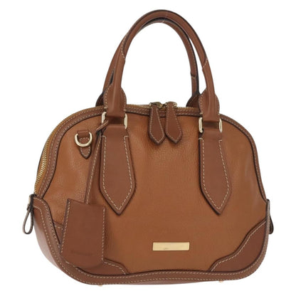 Burberry BURBERRY Hand Bag Leather Brown Gold Authentic ep11577