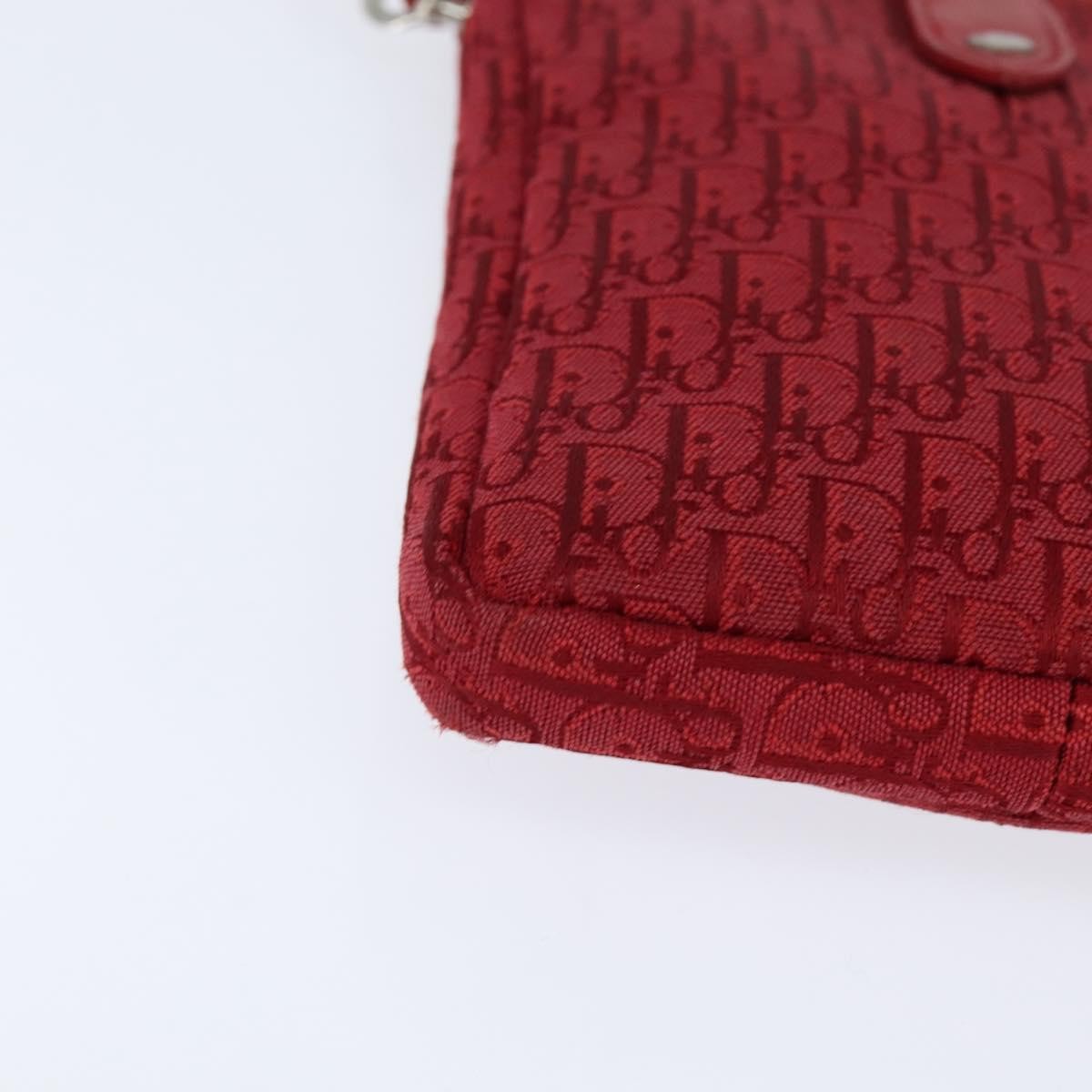 Dior Christian Dior Trotter Canvas Shoulder Bag Red Silver Authentic 147558