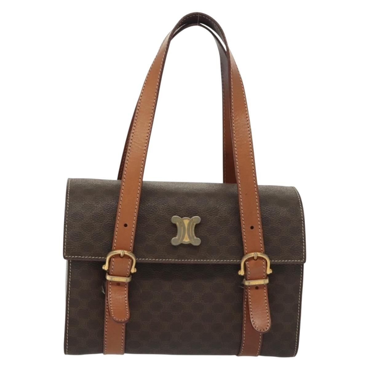 Celine CELINE Macadam Canvas Hand Bag PVC Leather Brown Gold Authentic gh739