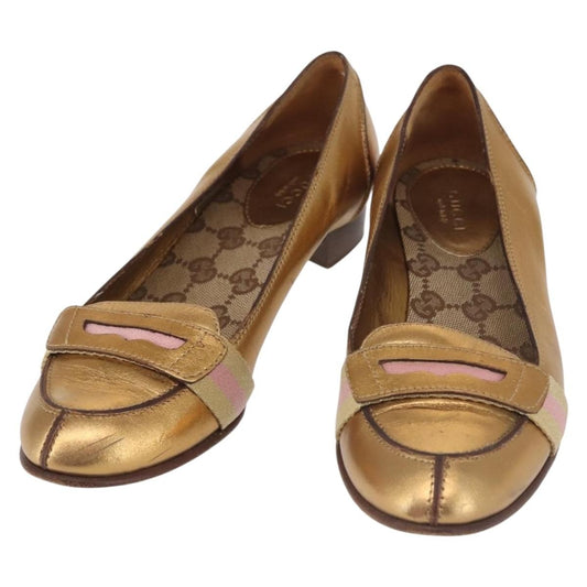 Gucci GUCCI Pumps Leather Gold Authentic ac3875 Bag