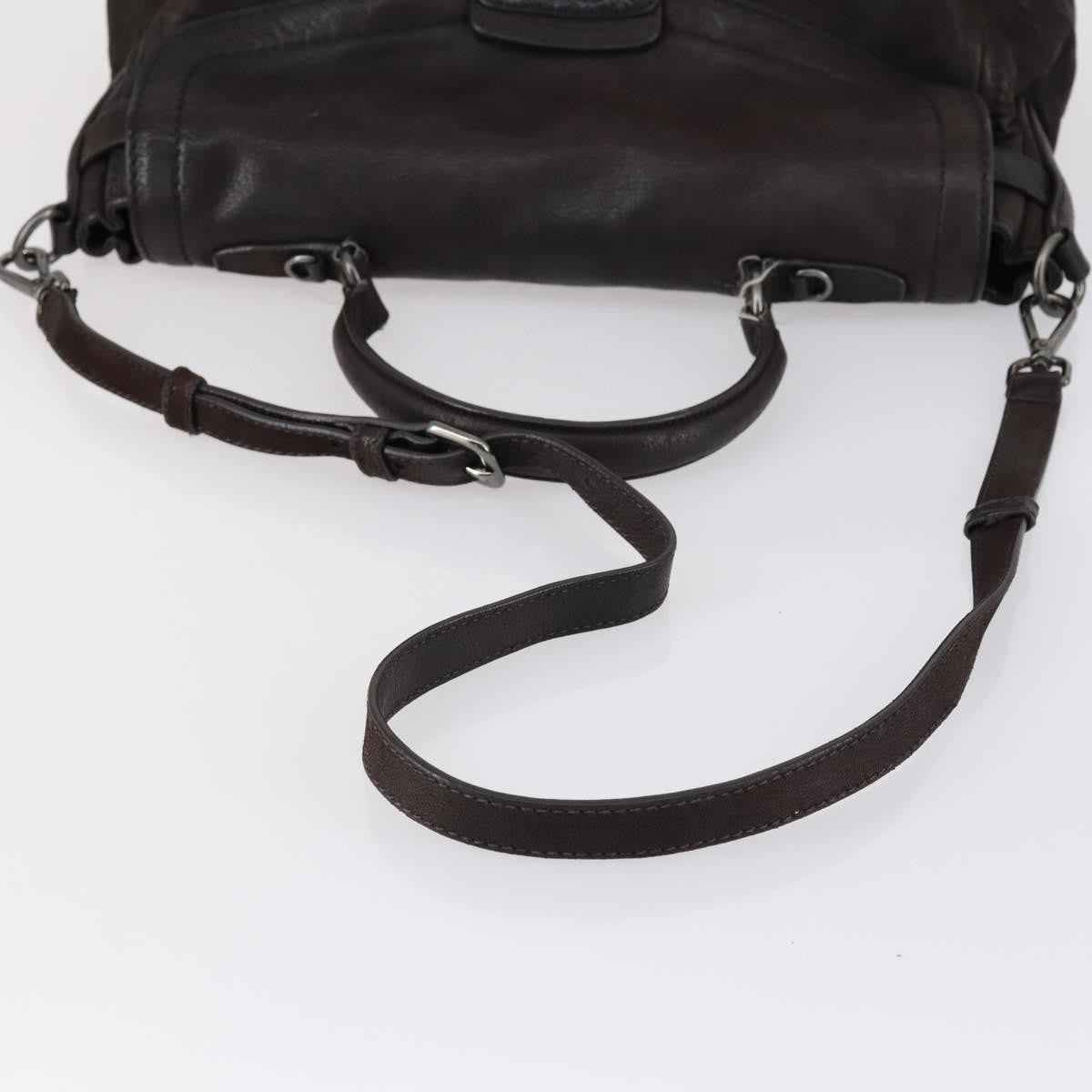 Prada PRADA Hand Bag Leather 2way Brown Silver Authentic 153083