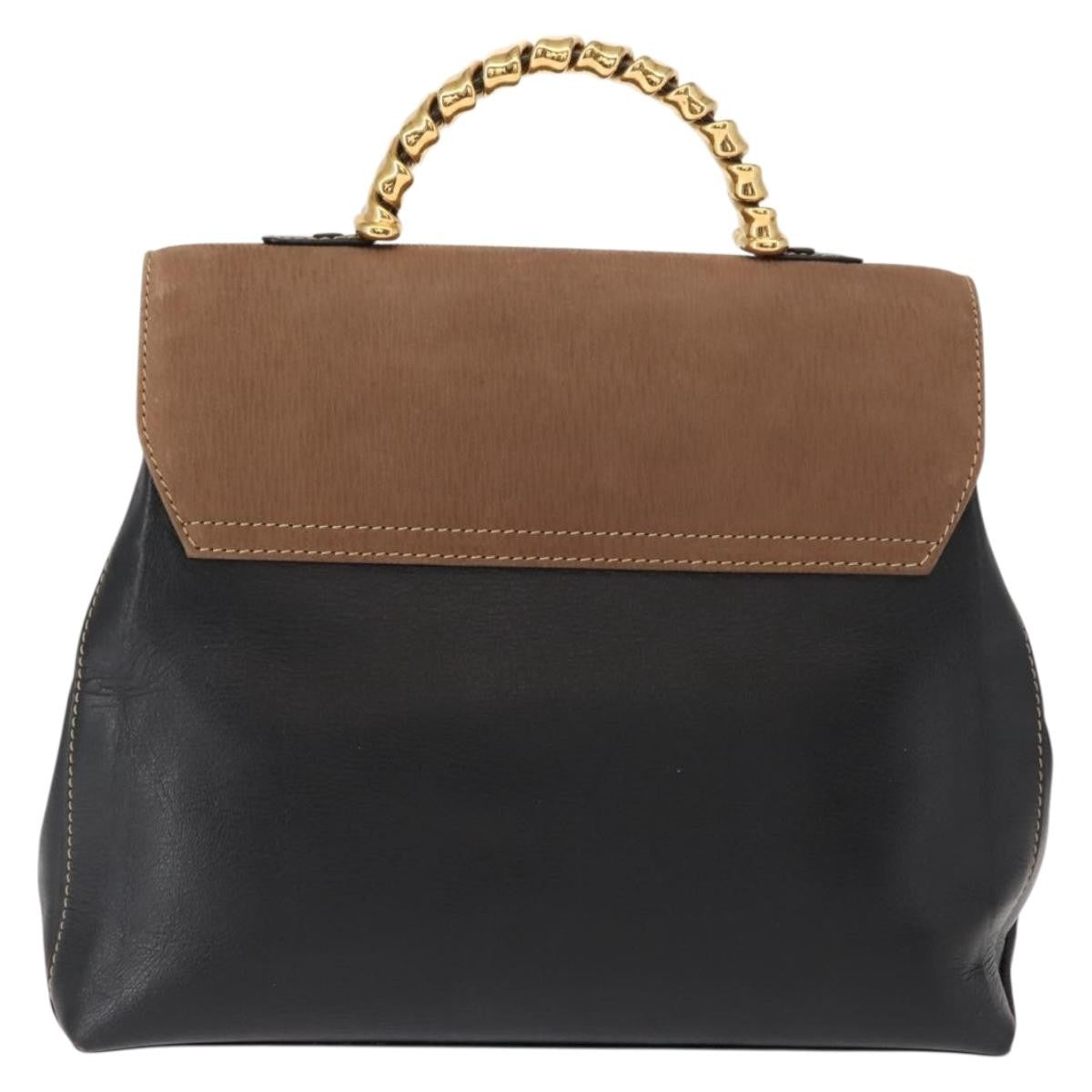 Loewe LOEWE Velazquez Hand Bag Leather Suede Brown Black gold Authentic 149533