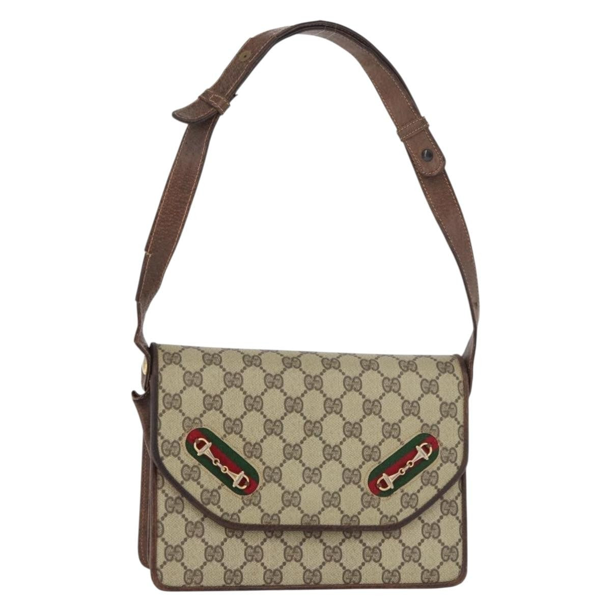 Gucci GUCCI GG Supreme Web Sherry Line Shoulder Bag PVC Leather Beige Gold Authentic 100377