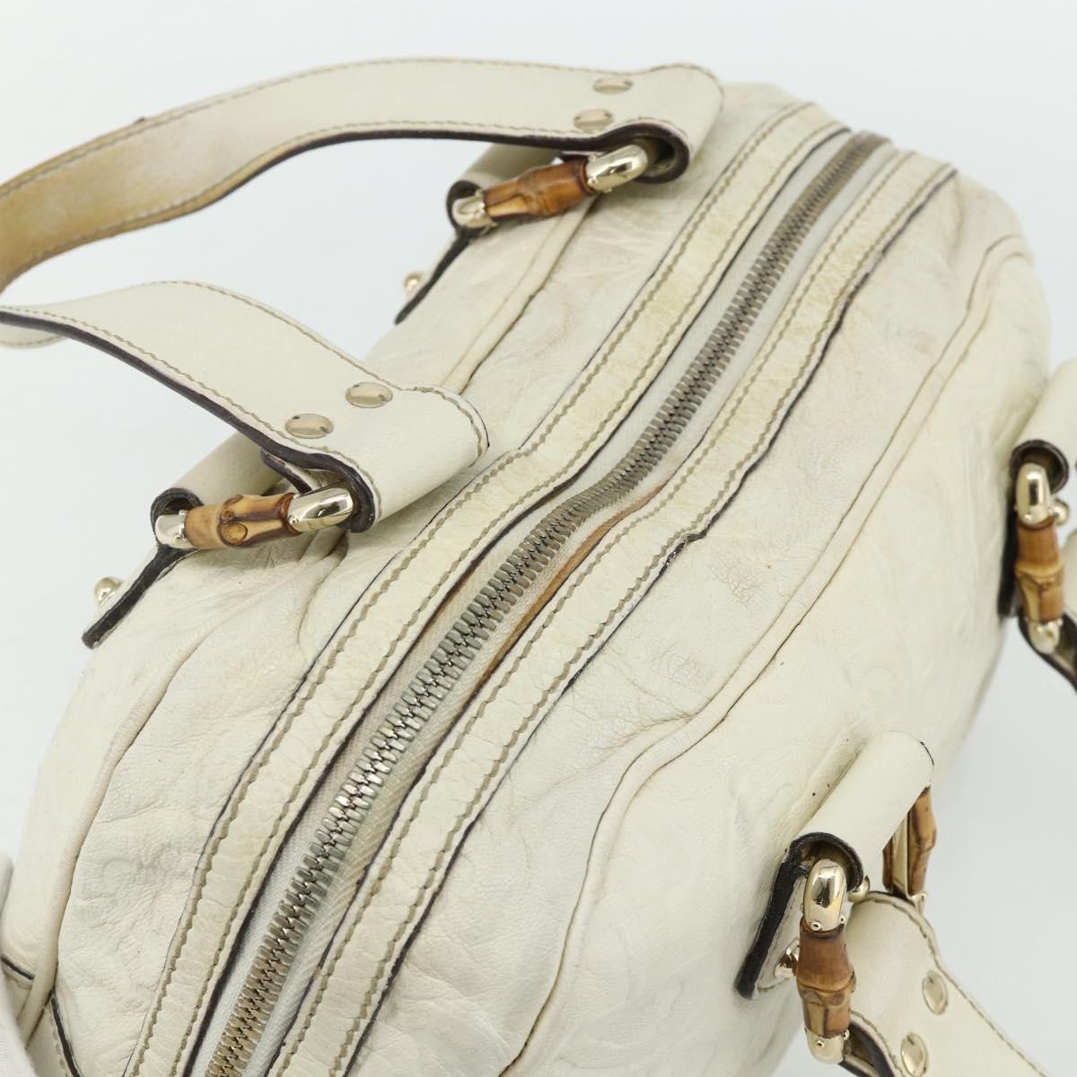Gucci GUCCI Bamboo Boston Bag Leather White Gold 154376 Authentic ep14116