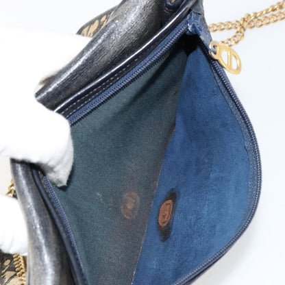 Dior Christian Dior Trotter Canvas Chain Shoulder Bag Navy Gold Authentic fm5340