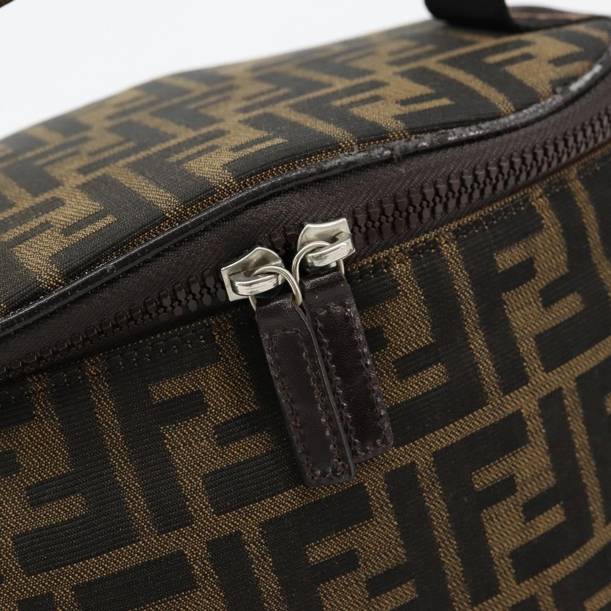 Fendi FENDI Zucca Canvas Vanity Hand Bag Black Brown Authentic 180329