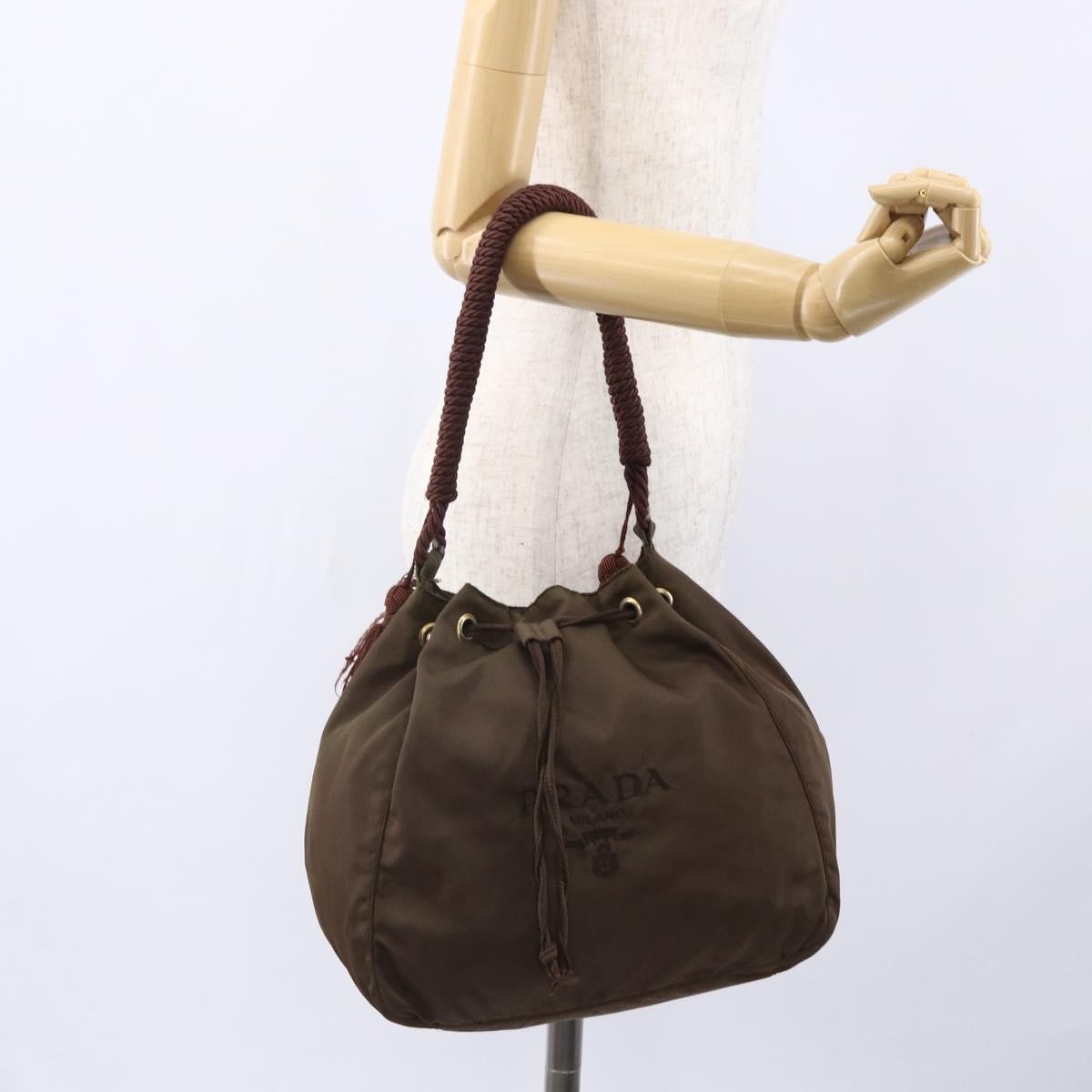 Prada PRADA Tassel Shoulder Bag Nylon Khaki Gold Authentic bs30567