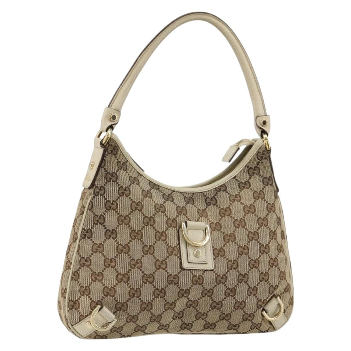 Gucci GUCCI GG Canvas Abbey Shoulder Bag Leather Beige Gold 130738 Authentic ka4349