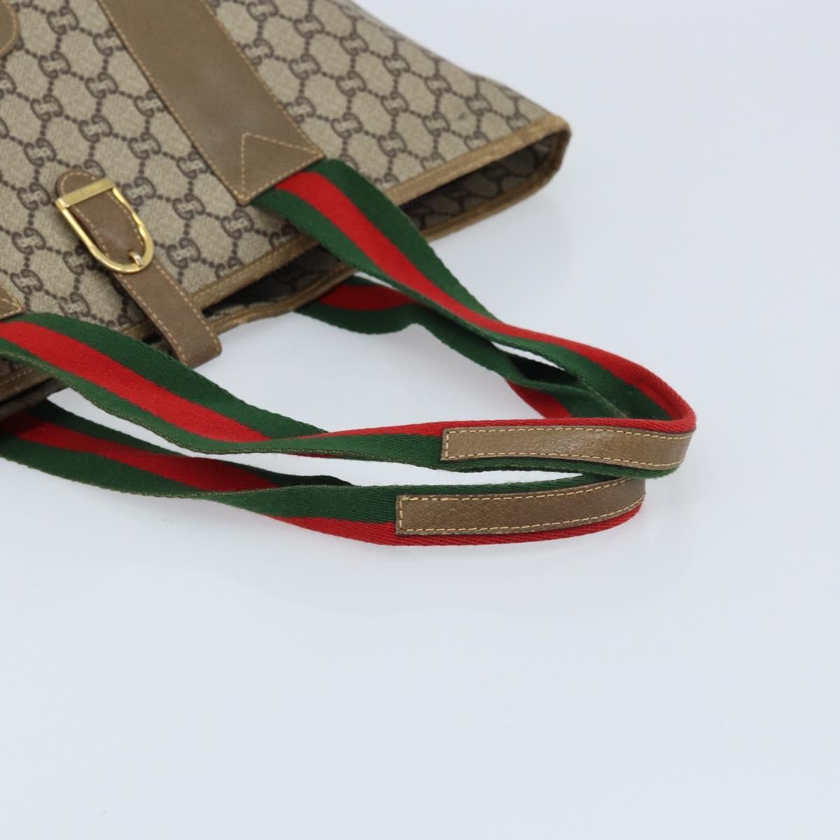 Gucci GUCCI GG Plus Supreme Web Sherry Line Tote Bag PVC Beige Gold Authentic ep13405